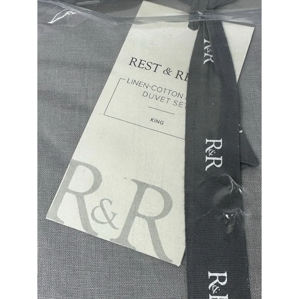 Rest & Renew King Sz Duvet Set 2 Pillow Shams Gray Linen Cotton Blend NEW